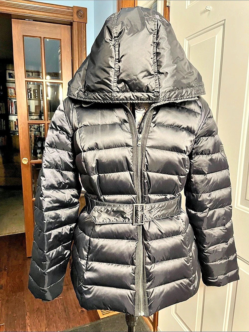 Tommy Hilfiger Black Hooded Belted Puffer Jacket Winter Coat XL
